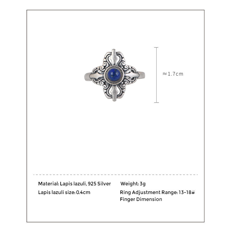 Tibet 925 Sterling Silver Natural Lapis Lazuli Adjustable Ring