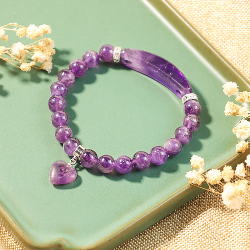 Natural Gemstone Heart Focal Beaded Bracelet for Emotional Balance