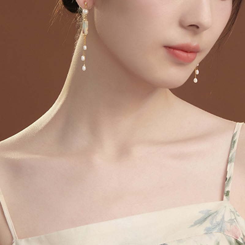 925 Sterling Silver Posts Shoushan Stone Pearl Healing Drop Earrings