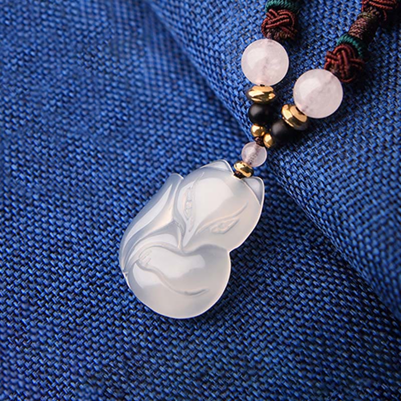 Chalcedony Fox Pink Crystal Bead Harmony String Necklace Pendant