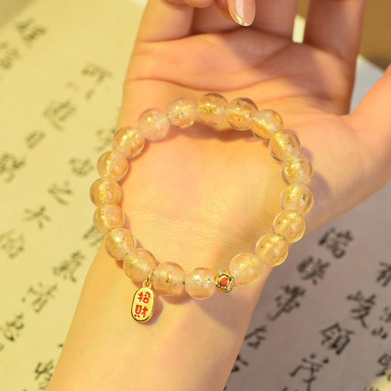 Vibrant Liuli Glass Bead Bracelet with Fu Prosperity Charm