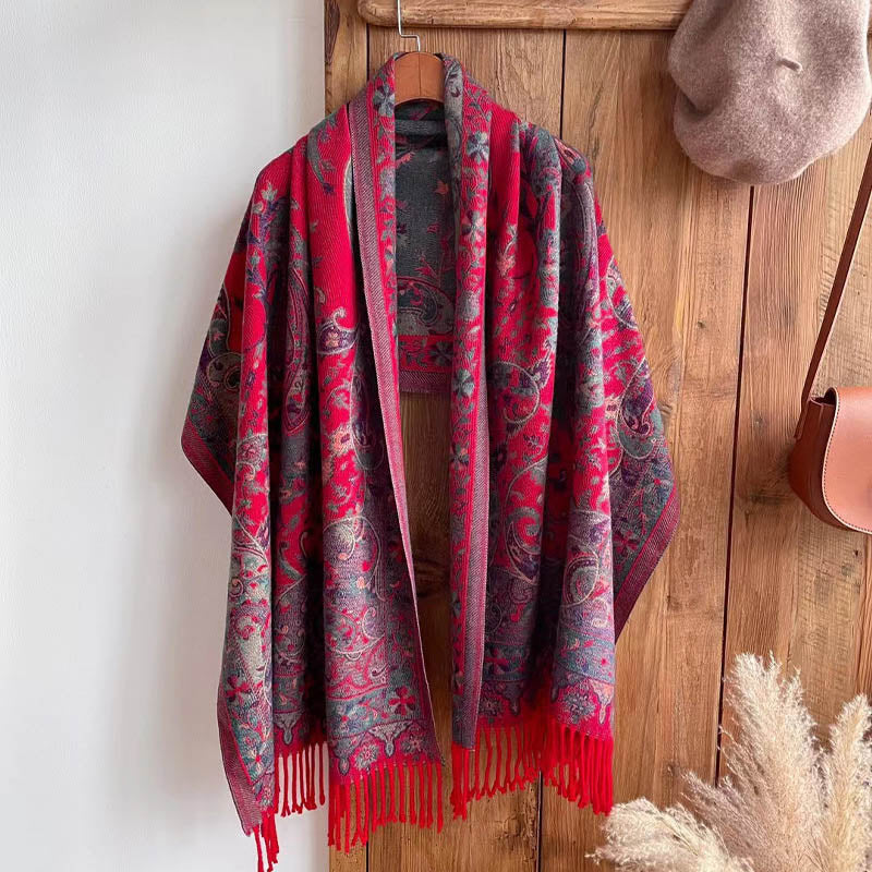 Tibetan Flower Branch Tassel Shawl Cozy Travel Scarf Wrap