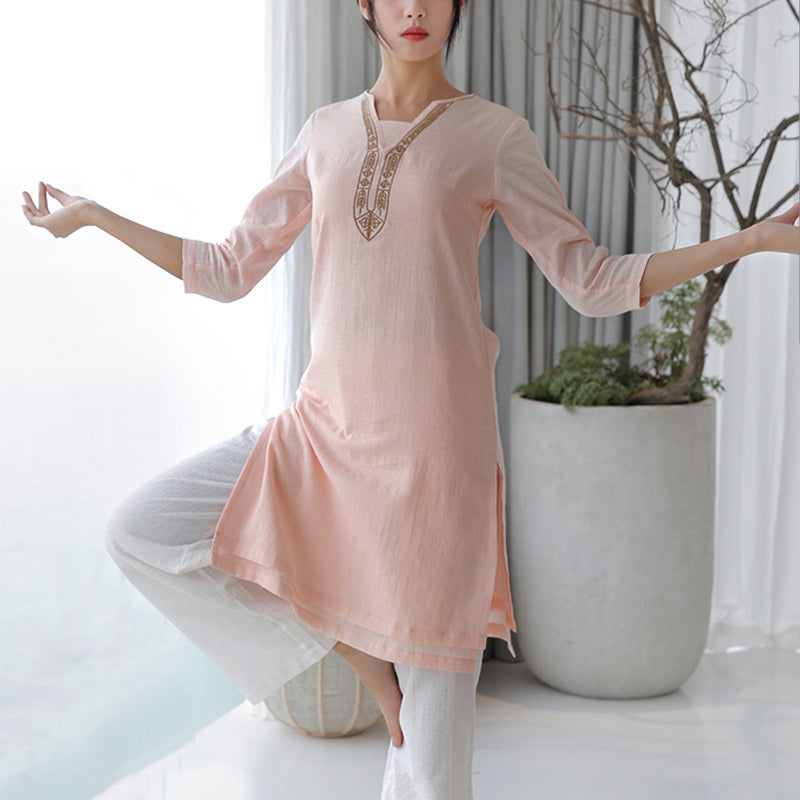 2Pcs Tai Chi Meditation Yoga Cotton Clothing Top Pants Women's Set