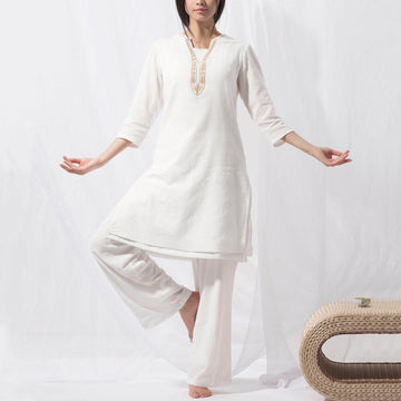 2Pcs Tai Chi Meditation Yoga Cotton Clothing Top Pants Women's Set