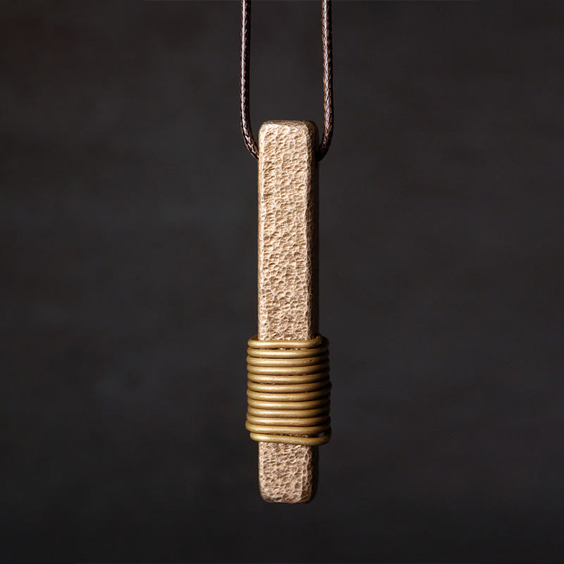 Vintage Textured Design Brass Copper Wealth Necklace Pendant