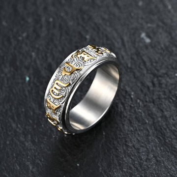 Six True Words Om Mani Padme Hum Titanium Steel Mantra Ring