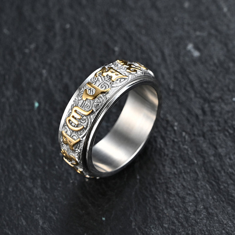 Six True Words Om Mani Padme Hum Titanium Steel Mantra Ring