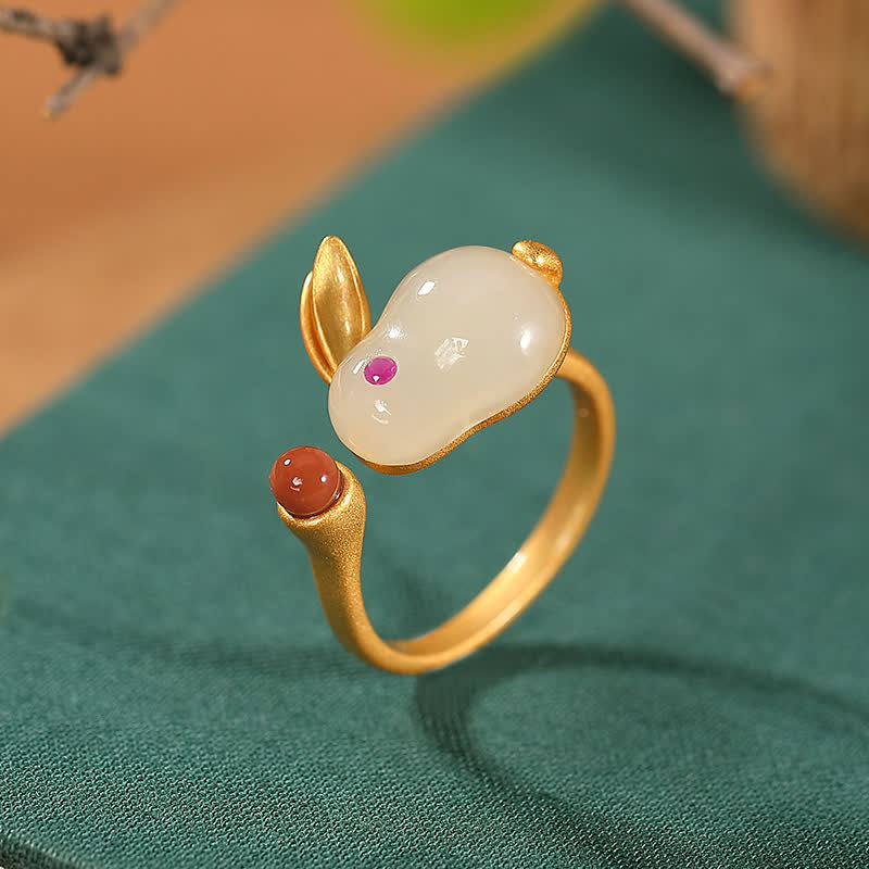 925 Sterling Silver Year of the Rabbit Hetian Jade Luck Ring Earrings Necklace Pendant