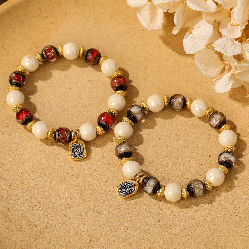 Tibetan Zakiram Goddess of Wealth Charm Liuli Glass Incense Ash Porcelain Bead Protection Bracelet