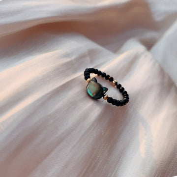 14K Gold Plated Natural Tridacna Stone Carved Cat Ring