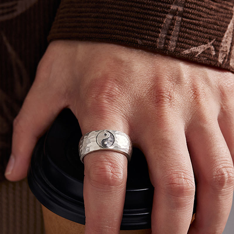 Handmade 999 Sterling Silver Yin Yang Bagua Adjustable Ring