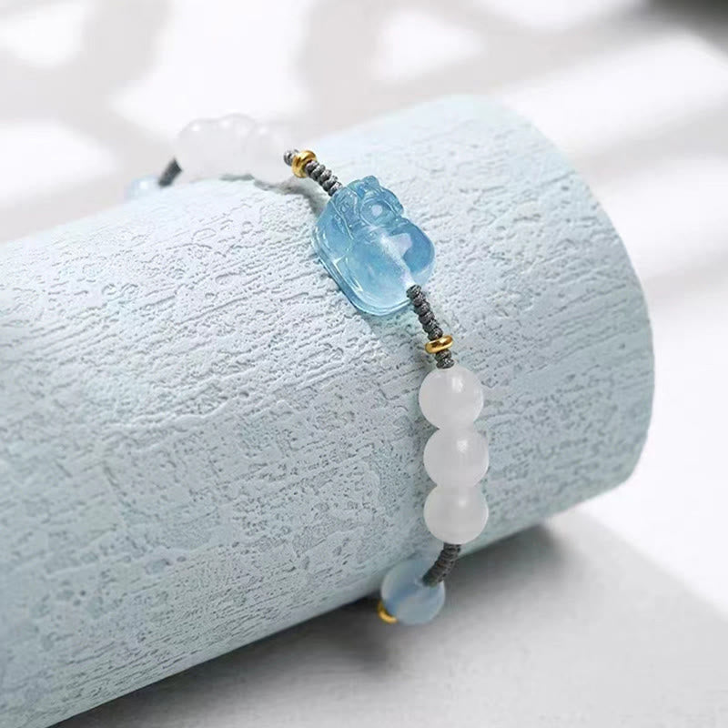 Natural Aquamarine PiXiu Hetian White Jade Healing Bracelet