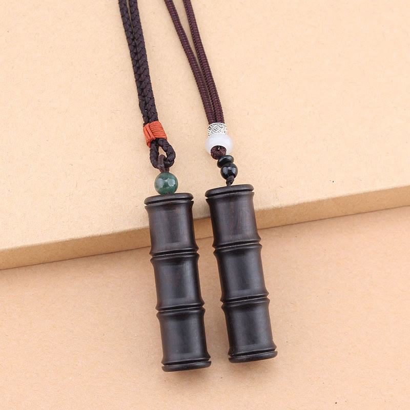 Ebony Wood Bamboo Pattern Ghau Prayer Box Peace Necklace Pendant