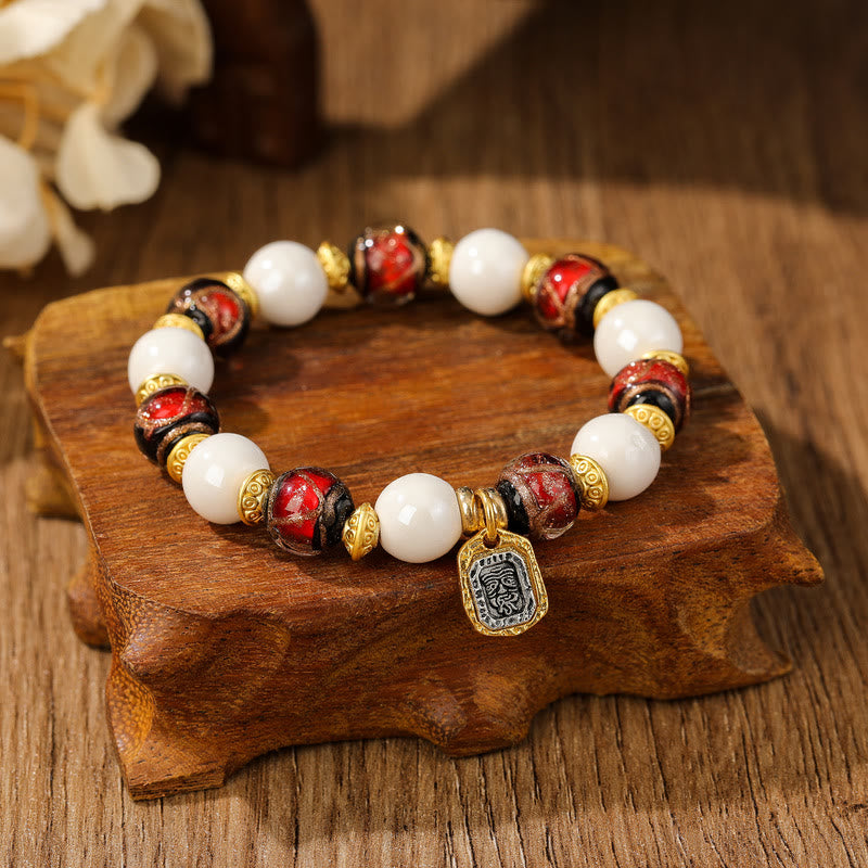 Tibetan Zakiram Goddess of Wealth Charm Liuli Glass Incense Ash Porcelain Bead Protection Bracelet