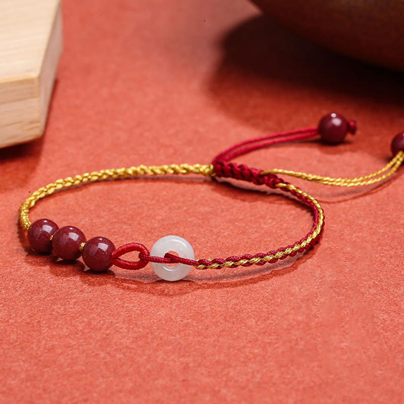 Natural Cinnabar Jade Peace Buckle Blessing Bracelet