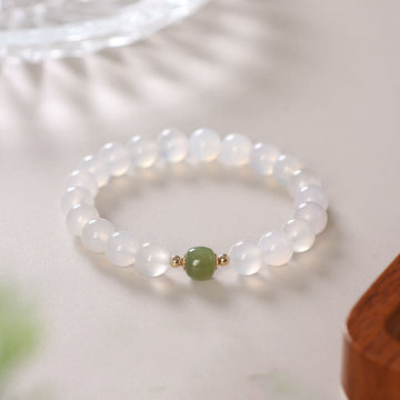 Natural White Agate & Hetian Jade Ping An Kou Fu Symbol Minimalist Bracelet