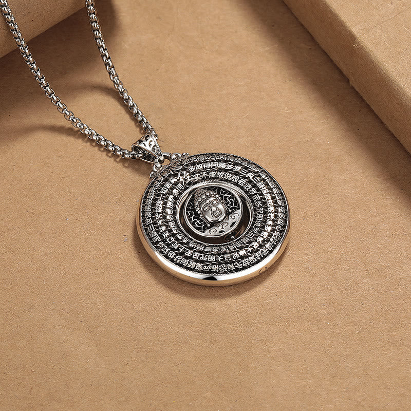 Heart Sutra Buddha Carved Peace Buckle Design Serenity Rotatable Necklace Pendant