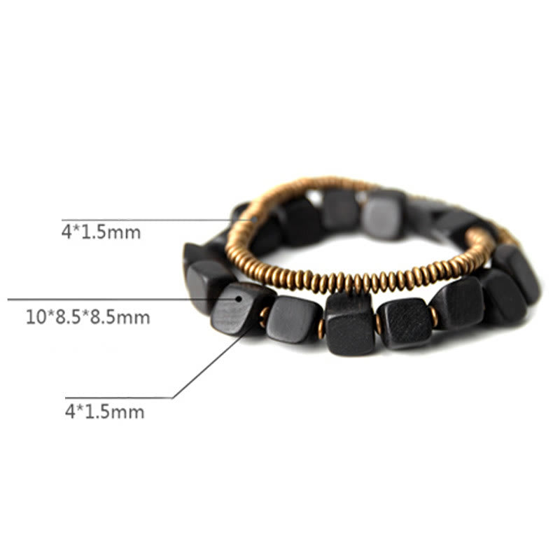 Tibetan Peace Double Wrap Bracelet: Ebony Wood, Copper & Brass