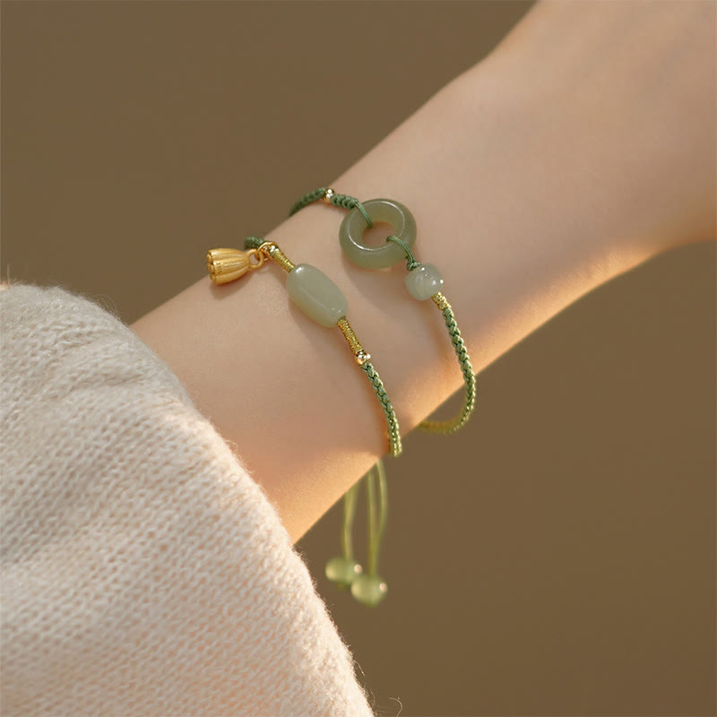 Lotus Jade Peace Buckle Bead Luck Happiness Charm String Bracelet