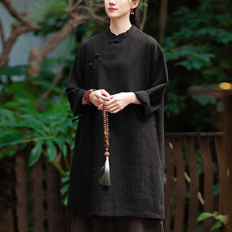 Vintage Cotton Linen Blouse Women Long Sleeve Shirt Chinese Hanfu Top