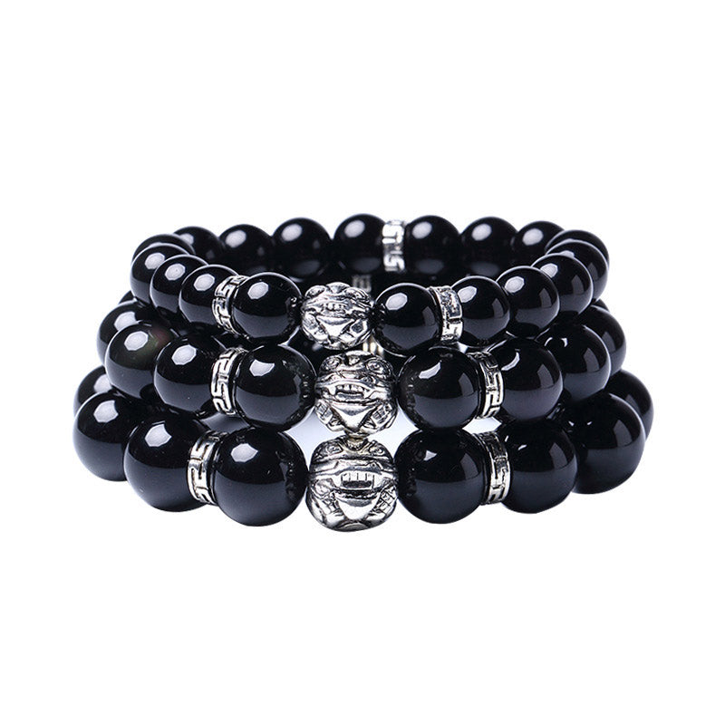 Natural Rainbow Obsidian Beaded Pixiu Symbol Bracelet