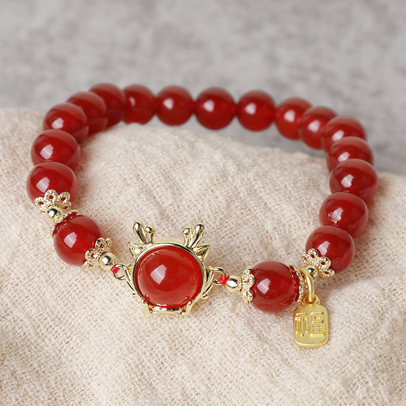 Year of the Dragon Red Agate Jade Peace Buckle Fu Character Success Bracelet