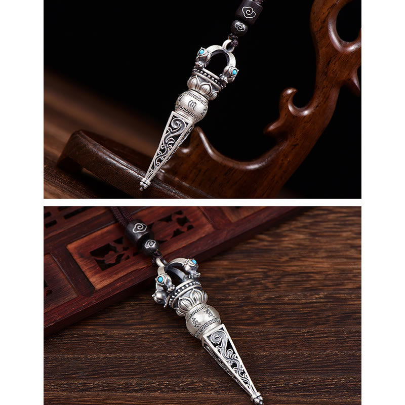 Tibetan Om Mani Padme Hum Dorje Vajra Design Wisdom Rotatable Necklace Pendant