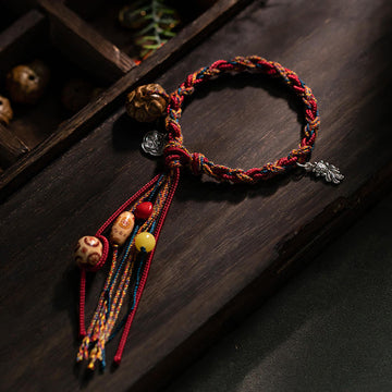 Tibetan Handmade Red String Bracelet with 925 Sterling Silver Koi Fish & Auspicious Clouds