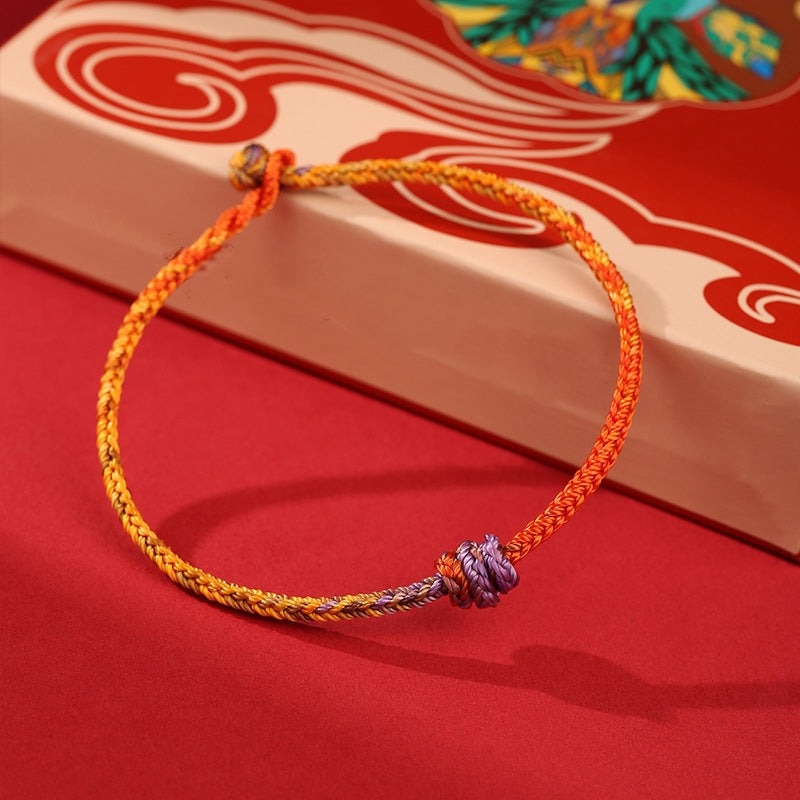 Handcrafted Purple Gold and Red Braided Rope Bracelet