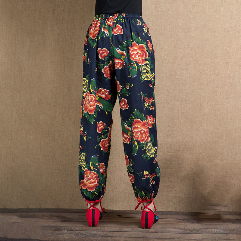 Breathable Floral Meditative Harem Pants with Pockets