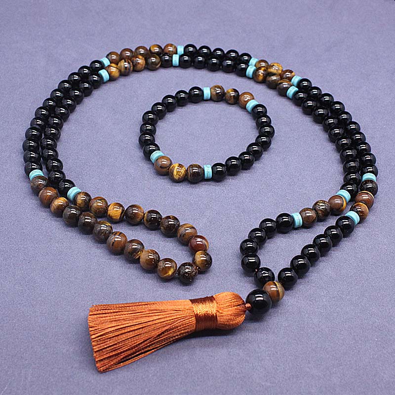 Tibetan Black Onyx Peaceful Mala Set
