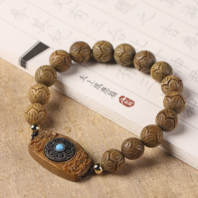 Om Mani Padme Hum Natural Wood Soothing Beaded Bracelet