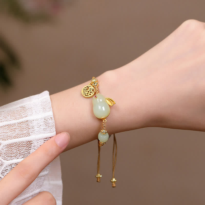 Year of the Rabbit Hetian Jade Happiness Blessing Wealth String Bracelet