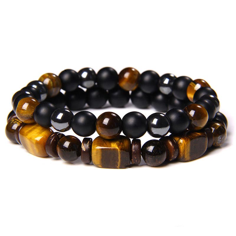 Tiger Eye Frosted Stone Hematite Courage Bracelet