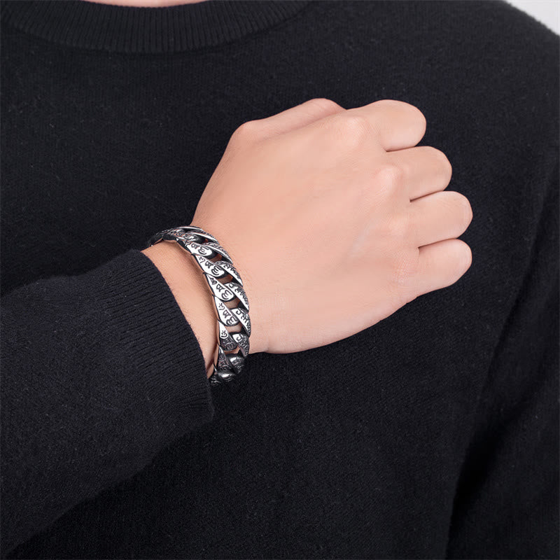 Tibetan Om Mani Padme Hum Mantra Titanium Steel Peace Cuff Bangle Bracelet