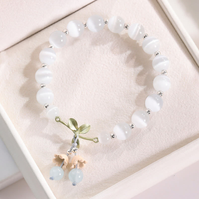 Cat's Eye Green Aventurine Blue Chalcedony Pink Crystal Peace Orchid Charm Bracelet