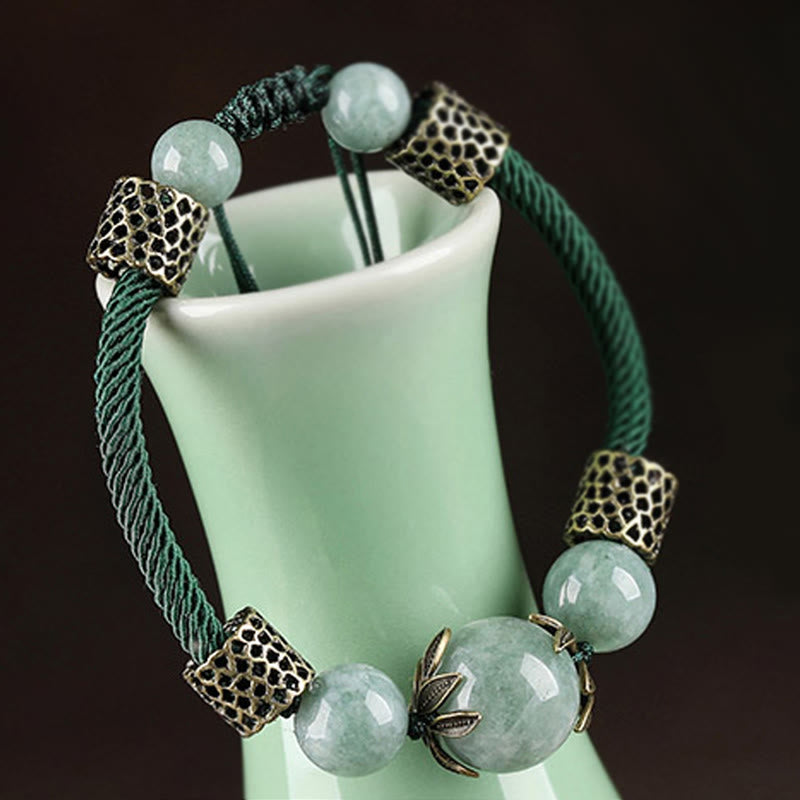 Handmade Green Rope Adjustable Jade Bead Minimalist Bracelet