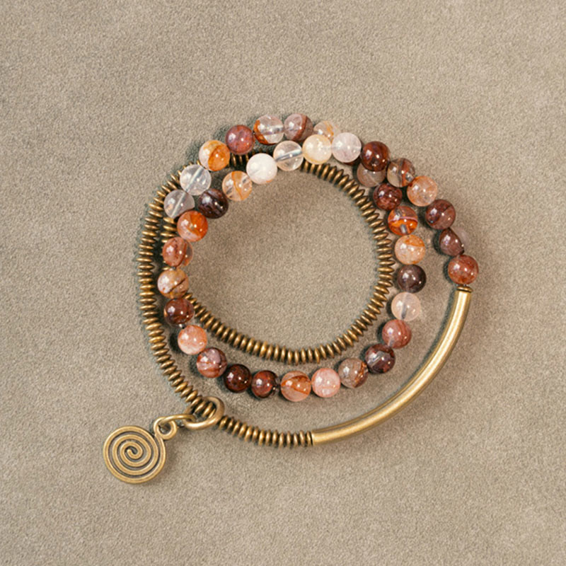 Purple Phantom Red Hematoid Quartz Green Rutilated Quartz Copper Love Forgive Bracelet