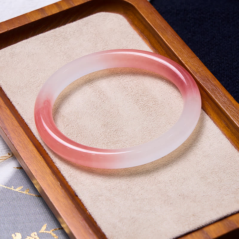 Pink Golden Silk Jade Bangle & Strawberry Quartz Beaded Bracelet Bundle Set
