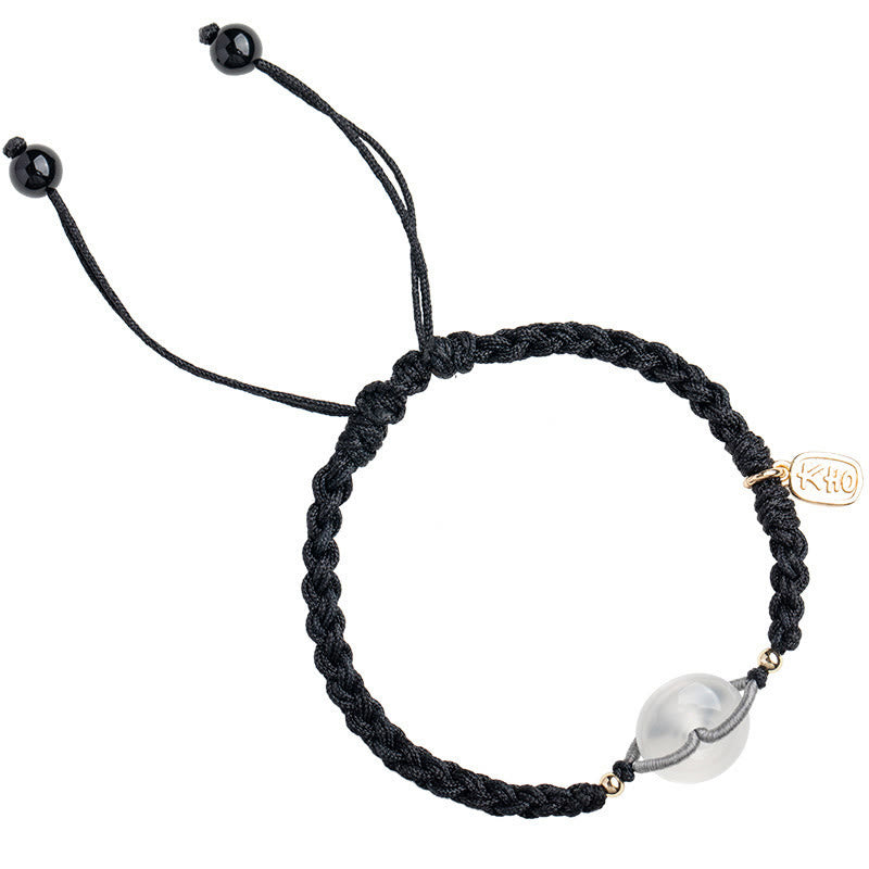 Minimalist Chalcedony Round Ping An Kou Peace Buckle Braided String Bracelet