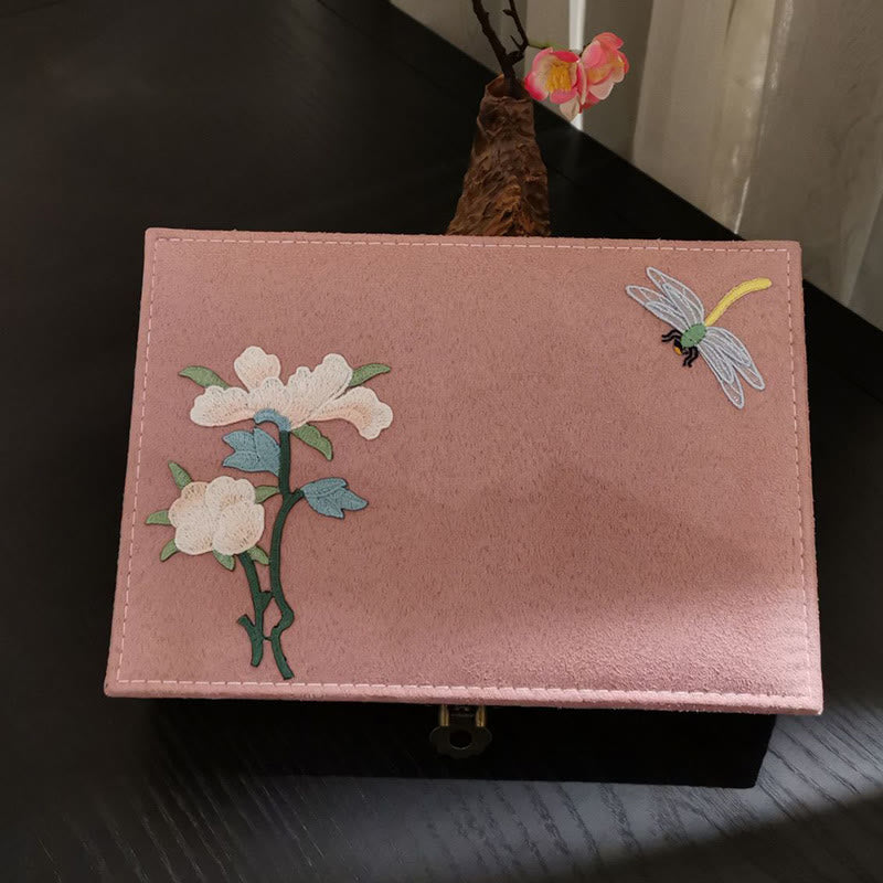 Floral & Dragonfly Flannel Single Layer Jewelry Organizer Box