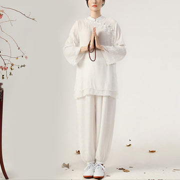 Cotton-Linen Frog-Button Meditation and Tai Chi Two-Piece Set