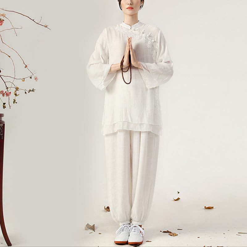 Cotton-Linen Frog-Button Meditation and Tai Chi Two-Piece Set