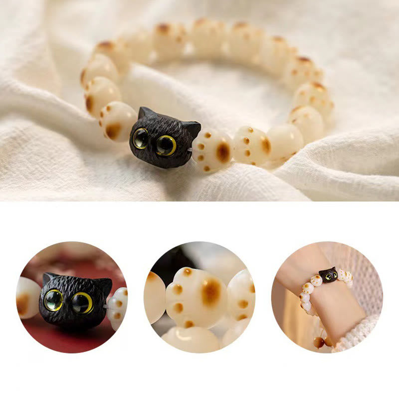 Natural Bodhi Seed Red Sandalwood Lovely Paw Lucky Cat Peace Bracelet