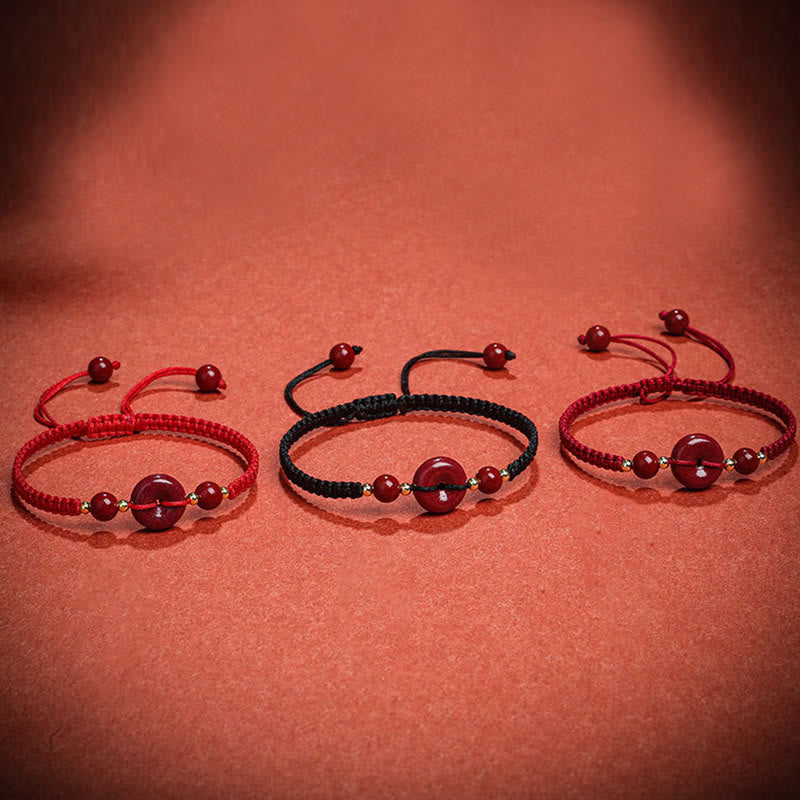 Natural Cinnabar Ping An Kou Adjustable Red String Bracelet