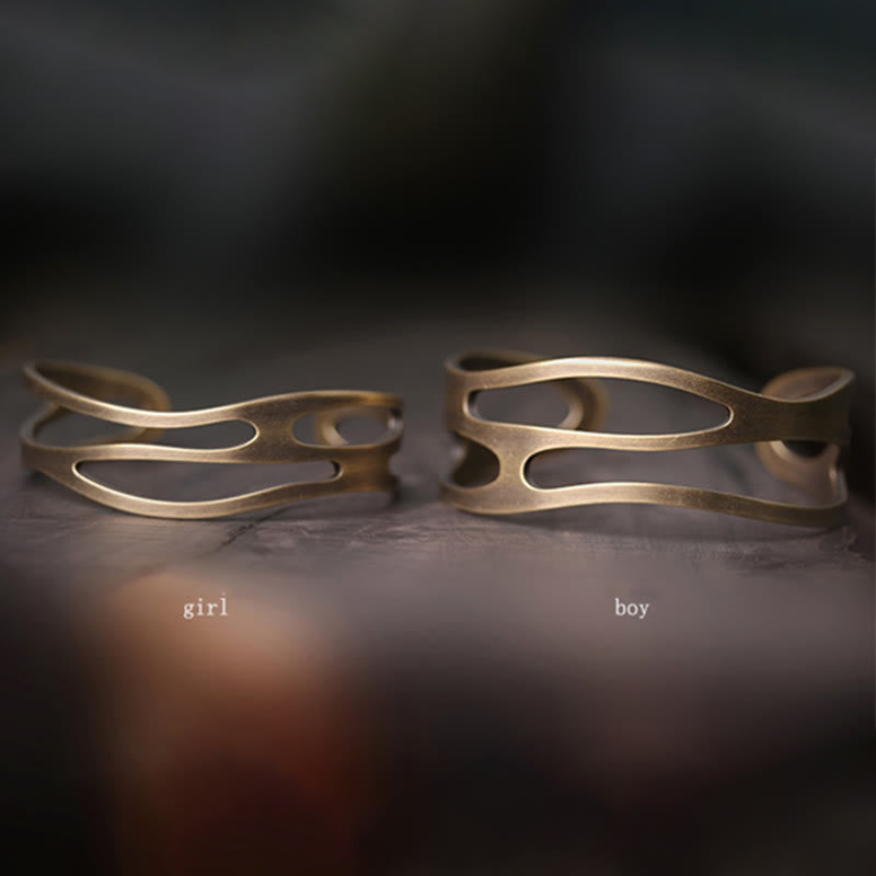 Vintage Curved Copper Brass Wealth Adjustable Cuff Bracelet Bangle