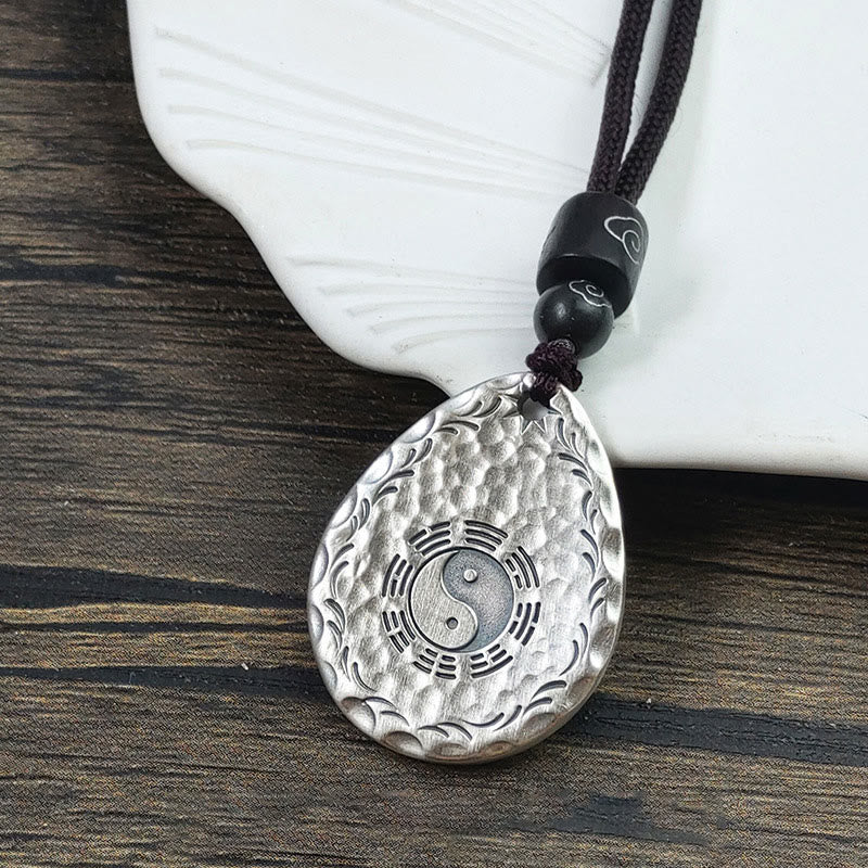 Vintage 999 Sterling Silver Yin Yang Bagua Water Drop Design Balance Harmony Necklace Pendant