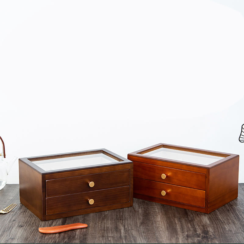 Retro Handcrafted Solid Wood Multi-Layer Jewelry Storage Box with Drawer