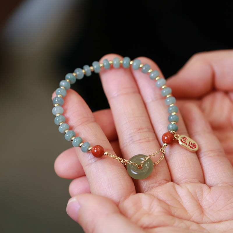 Natural Hetian Jade Red Agate Peace Buckle Lucky Fortune Bracelet