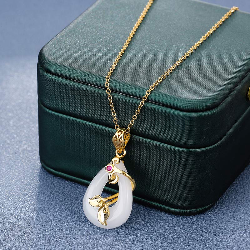 Jade Oval Pattern Blessing Fortune Necklace Pendant